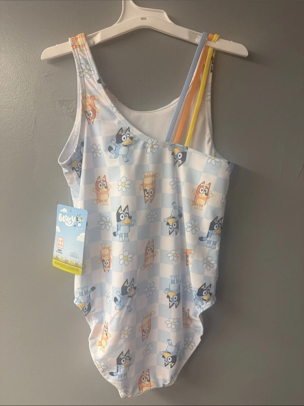 Girls' Blue & White Cartoon One-Piece Swimsuit